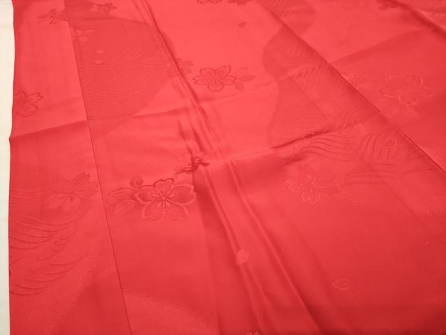 平和屋着物●長襦袢 無双仕立て 立波舞桜地紋 緋色 正絹 逸品 CABB0211gh