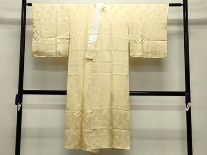 平和屋着物●長襦袢 袷 舞梅地紋 淡黄色 正絹 逸品 CABB0212gh