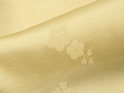 平和屋着物●長襦袢 袷 舞梅地紋 淡黄色 正絹 逸品 CABB0212gh