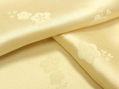平和屋着物●長襦袢 袷 舞梅地紋 淡黄色 正絹 逸品 CABB0212gh