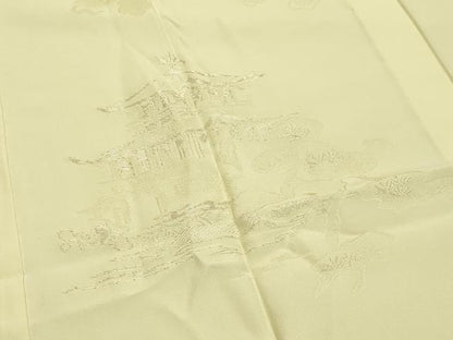 平和屋着物●長襦袢 無双仕立て 刺繍 風景松竹梅文 女郎花色 金糸 正絹 逸品 CABB0214gh