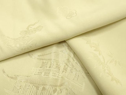 平和屋着物●長襦袢 無双仕立て 刺繍 風景松竹梅文 女郎花色 金糸 正絹 逸品 CABB0214gh