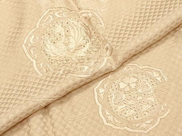 平和屋着物●中国三大刺繍 スワトウ刺繍 総刺繍 長襦袢 無双仕立て 鏡裏鳳凰文 薄香色 正絹 逸品 CABB0215gh