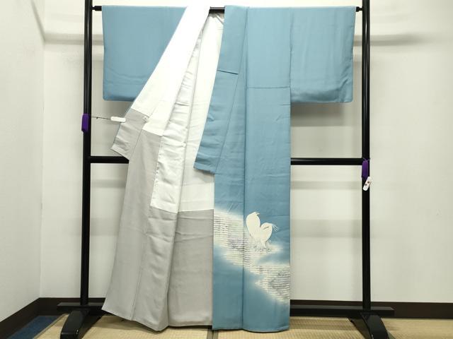 平和屋着物●東京友禅 菅有鬼一 色留訪問着 鷺 暈し染め 金彩 健勝苑扱い 正絹 逸品 CABB0218gh