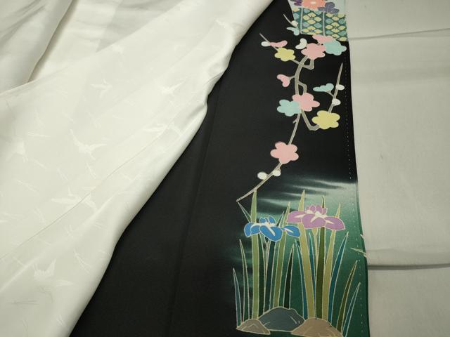 平和屋着物●豪華黒留袖 友禅 作家物 草木加賀五彩 花車尾長鳥飛鶴文 暈し染め 正絹 逸品 未使用 CABB0224gh