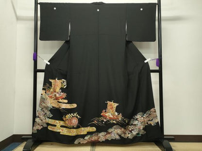 平和屋着物●豪華黒留袖 宝船 金銀彩 正絹 逸品 未使用 CABB0225gh