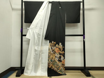 平和屋着物●豪華黒留袖 飛鶴雪輪花文 暈し染め 金銀彩 ロング丈 正絹 逸品 未使用 CABB0227gh