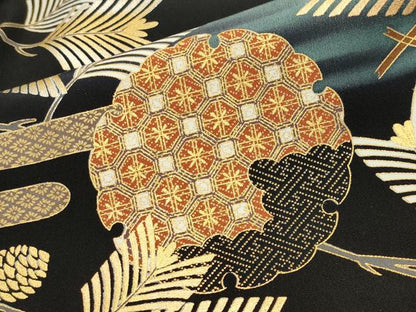 平和屋着物●豪華黒留袖 飛鶴雪輪花文 暈し染め 金銀彩 ロング丈 正絹 逸品 未使用 CABB0227gh