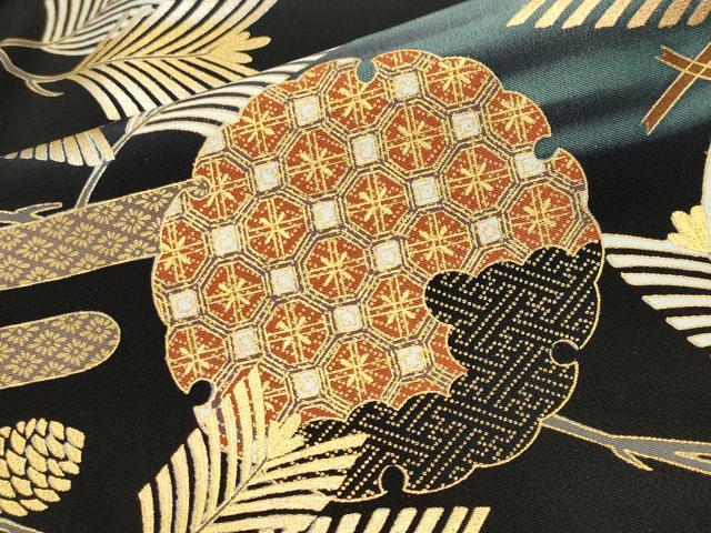 平和屋着物●豪華黒留袖 飛鶴雪輪花文 暈し染め 金銀彩 ロング丈 正絹 逸品 未使用 CABB0227gh
