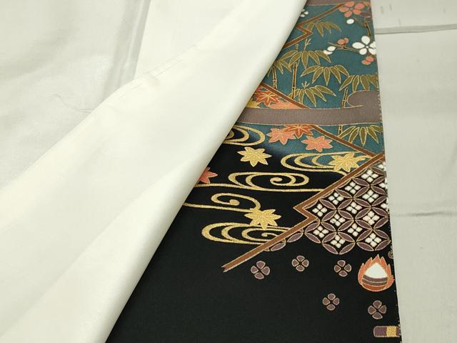平和屋着物●豪華黒留袖 飛鶴雪輪花文 暈し染め 金銀彩 ロング丈 正絹 逸品 未使用 CABB0227gh