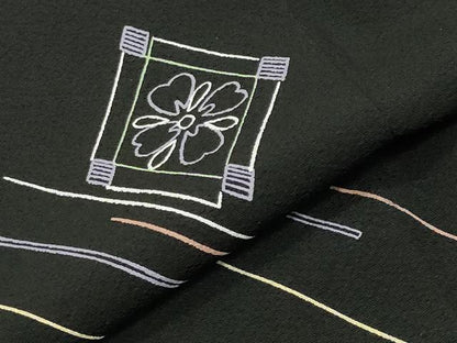 平和屋着物●訪問着 竹屋町刺繍 菱花文 黒地 金彩 正絹 逸品 CABB0228gh