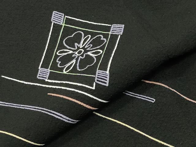 平和屋着物●訪問着 竹屋町刺繍 菱花文 黒地 金彩 正絹 逸品 CABB0228gh
