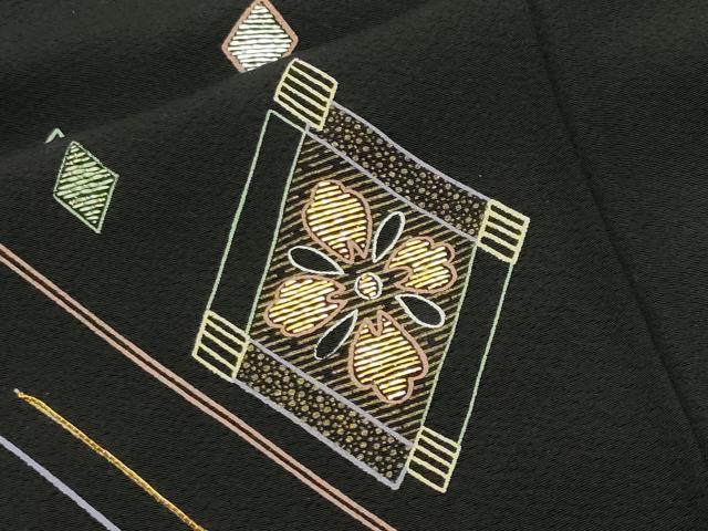 平和屋着物●訪問着 竹屋町刺繍 菱花文 黒地 金彩 正絹 逸品 CABB0228gh