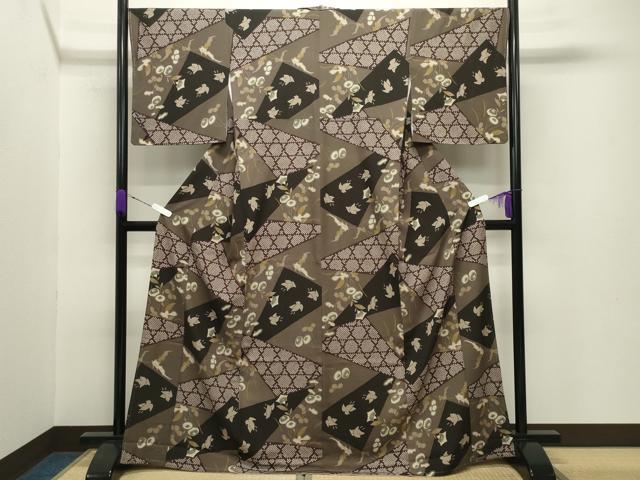 平和屋着物●小紋 花鳥文 洗える着物 未使用 CABB0229gh