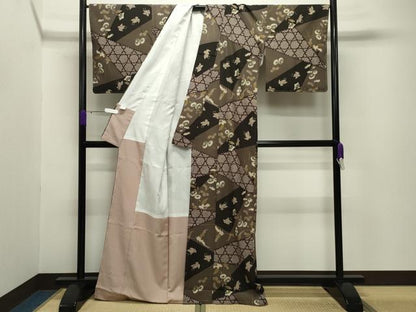平和屋着物●小紋 花鳥文 洗える着物 未使用 CABB0229gh