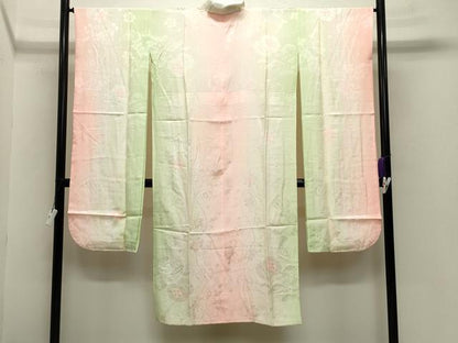 平和屋着物●振袖用長襦袢 無双仕立て 鼓花地紋 暈し染め 正絹 逸品 CABB0231gh