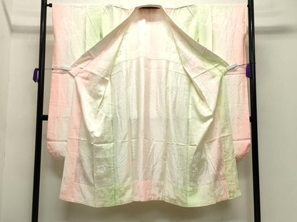 平和屋着物●振袖用長襦袢 無双仕立て 鼓花地紋 暈し染め 正絹 逸品 CABB0231gh