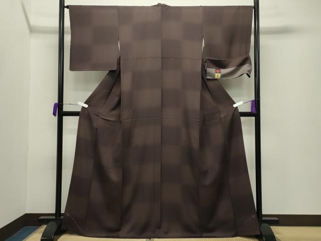 平和屋着物●上質な小紋 京友禅 市松文様 反端付き 正絹 逸品 未使用 CABB0237gh