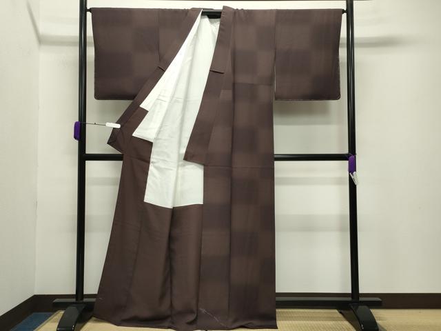 平和屋着物●上質な小紋 京友禅 市松文様 反端付き 正絹 逸品 未使用 CABB0237gh