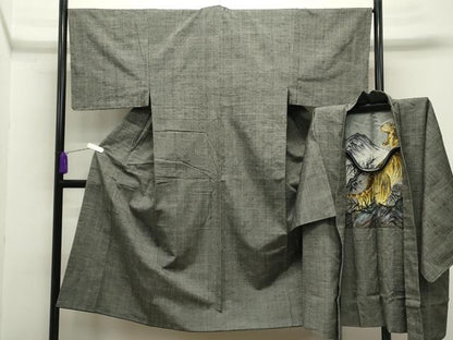 平和屋着物●男性 紬 アンサンブル 霞文 正絹 逸品 CABB0248gh