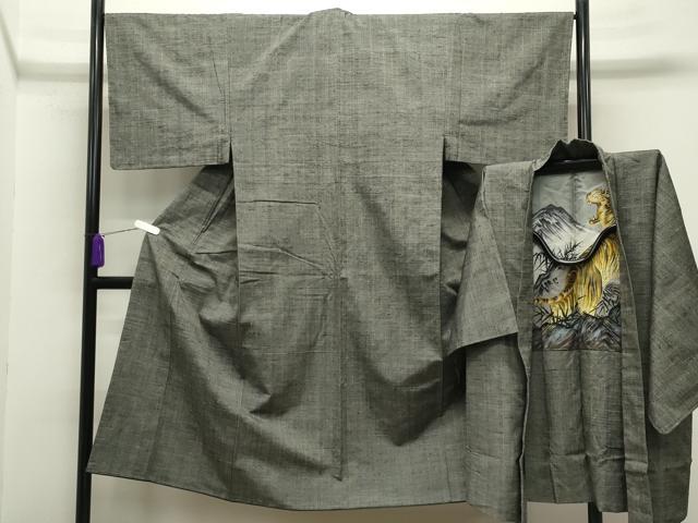 平和屋着物●男性 紬 アンサンブル 霞文 正絹 逸品 CABB0248gh