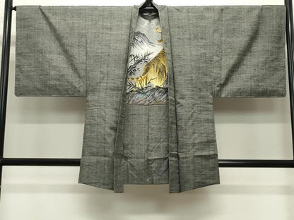 平和屋着物●男性 紬 アンサンブル 霞文 正絹 逸品 CABB0248gh