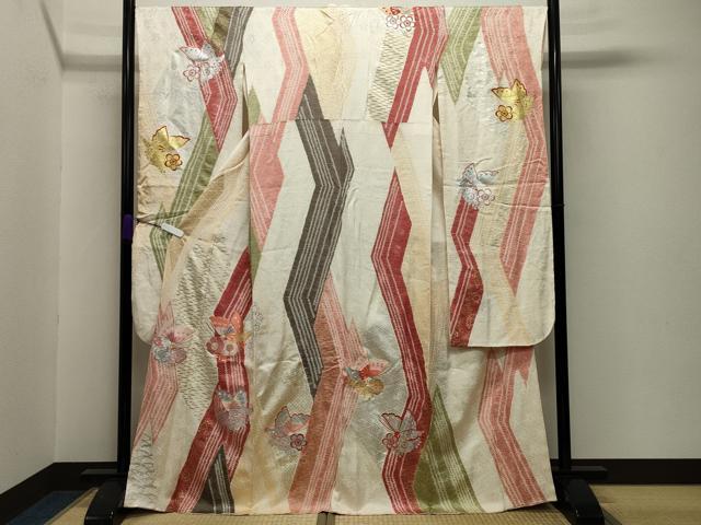 平和屋着物●創業460年・千總 振袖 駒刺繍 絞り 花蝶文 金銀彩 京王百貨店扱い 正絹 逸品 CABB0252gh