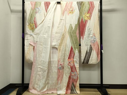 平和屋着物●創業460年・千總 振袖 駒刺繍 絞り 花蝶文 金銀彩 京王百貨店扱い 正絹 逸品 CABB0252gh