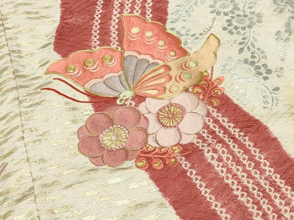 平和屋着物●創業460年・千總 振袖 駒刺繍 絞り 花蝶文 金銀彩 京王百貨店扱い 正絹 逸品 CABB0252gh