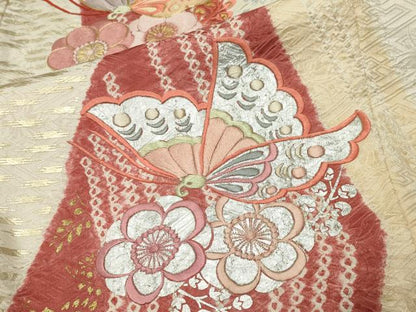 平和屋着物●創業460年・千總 振袖 駒刺繍 絞り 花蝶文 金銀彩 京王百貨店扱い 正絹 逸品 CABB0252gh