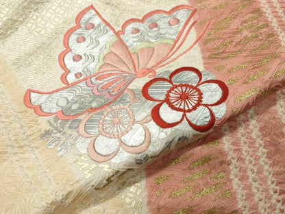 平和屋着物●創業460年・千總 振袖 駒刺繍 絞り 花蝶文 金銀彩 京王百貨店扱い 正絹 逸品 CABB0252gh