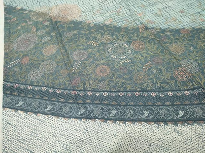 平和屋着物●中国三大刺繍 スワトウ刺繍 総刺繍 訪問着 紬地 杢目絞り 花唐草文 正絹 逸品 未使用 CABB0253gh