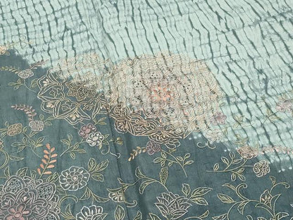 平和屋着物●中国三大刺繍 スワトウ刺繍 総刺繍 訪問着 紬地 杢目絞り 花唐草文 正絹 逸品 未使用 CABB0253gh