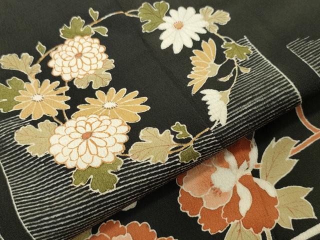 平和屋着物●アンティーク 大正ロマン 黒留袖 貝桶花文 暈し染め 金彩 正絹 逸品 CABB0254gh