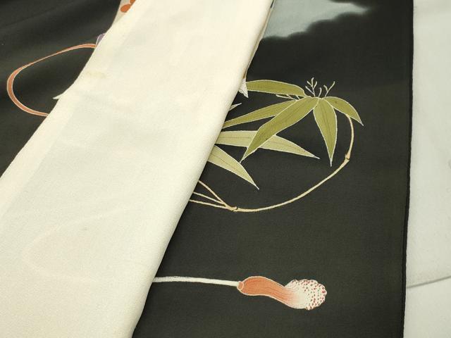 平和屋着物●アンティーク 大正ロマン 黒留袖 貝桶花文 暈し染め 金彩 正絹 逸品 CABB0254gh