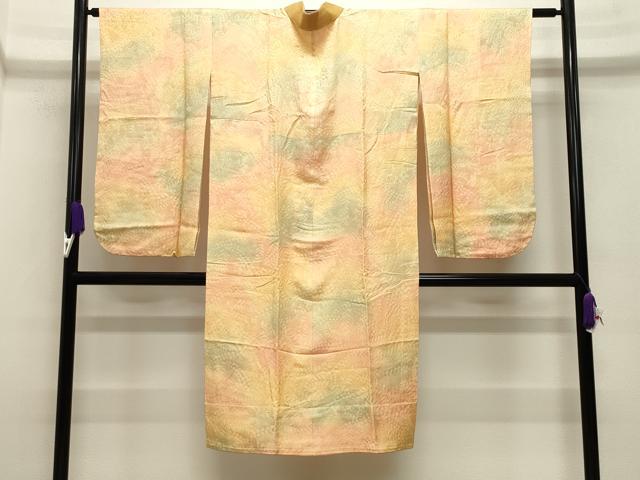 平和屋着物●半襦袢 無双仕立て 辻が花地紋 絞り 暈し染め 半衿刺繍 正絹 逸品 未使用 CABB0257gh