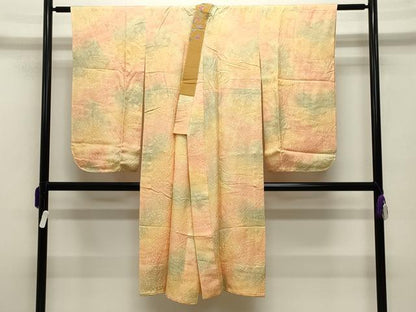 平和屋着物●半襦袢 無双仕立て 辻が花地紋 絞り 暈し染め 半衿刺繍 正絹 逸品 未使用 CABB0257gh