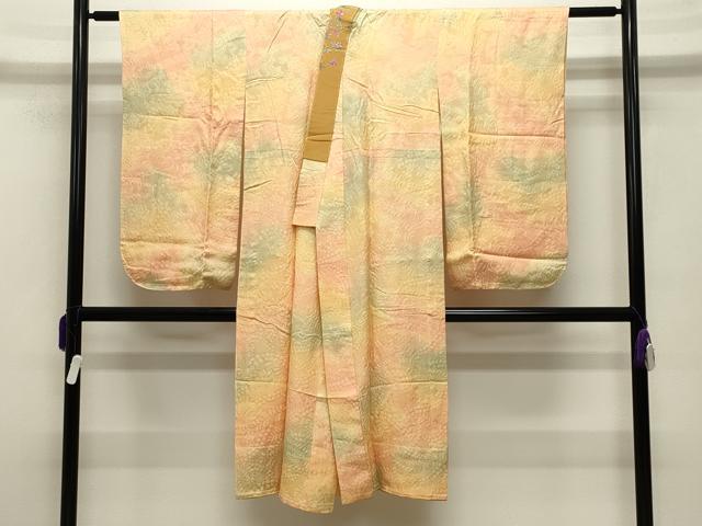 平和屋着物●半襦袢 無双仕立て 辻が花地紋 絞り 暈し染め 半衿刺繍 正絹 逸品 未使用 CABB0257gh
