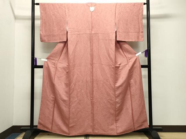 平和屋着物●上質な色無地 辻が花地紋 紅梅色 反端付き 正絹 逸品 未使用 CABB0261gh