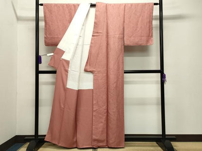 平和屋着物●上質な色無地 辻が花地紋 紅梅色 反端付き 正絹 逸品 未使用 CABB0261gh