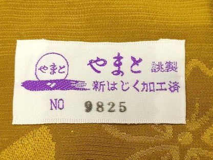 平和屋着物●振袖用長襦袢 無双仕立て 舞桜地紋 黄金色 やまと誂製 半衿刺繍 正絹 逸品 CABB0262gh