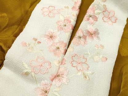 平和屋着物●振袖用長襦袢 無双仕立て 舞桜地紋 黄金色 やまと誂製 半衿刺繍 正絹 逸品 CABB0262gh