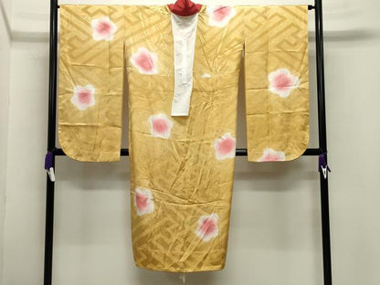 平和屋着物●振袖用長襦袢 無双仕立て 舞梅文 蛍暈し 半衿刺繍 正絹 逸品 CABB0264gh