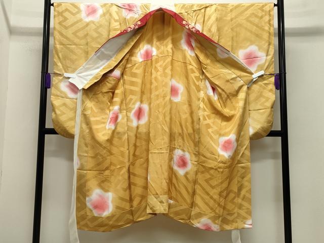 平和屋着物●振袖用長襦袢 無双仕立て 舞梅文 蛍暈し 半衿刺繍 正絹 逸品 CABB0264gh