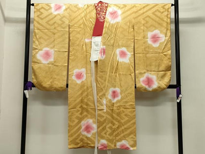平和屋着物●振袖用長襦袢 無双仕立て 舞梅文 蛍暈し 半衿刺繍 正絹 逸品 CABB0264gh