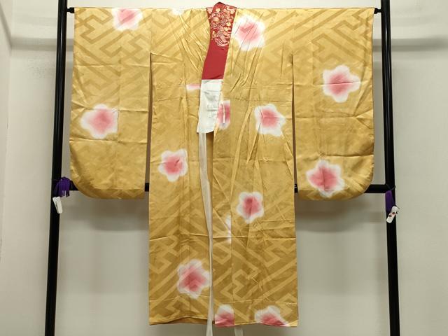 平和屋着物●振袖用長襦袢 無双仕立て 舞梅文 蛍暈し 半衿刺繍 正絹 逸品 CABB0264gh