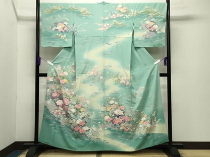 平和屋着物●十日町友禅作家 阿部佳雪 訪問着 籬草花文 暈し染め 正絹 逸品 未使用 CABB0267gh
