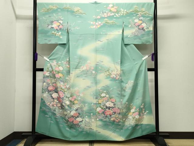 平和屋着物●十日町友禅作家 阿部佳雪 訪問着 籬草花文 暈し染め 正絹 逸品 未使用 CABB0267gh
