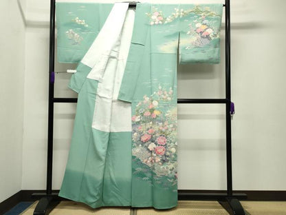 平和屋着物●十日町友禅作家 阿部佳雪 訪問着 籬草花文 暈し染め 正絹 逸品 未使用 CABB0267gh