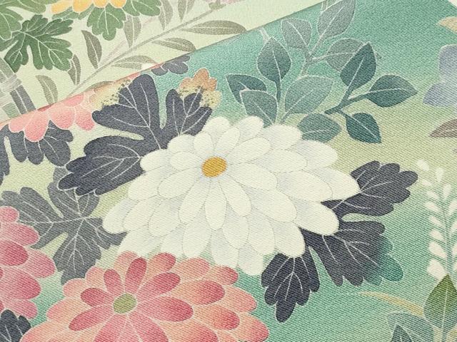 平和屋着物●十日町友禅作家 阿部佳雪 訪問着 籬草花文 暈し染め 正絹 逸品 未使用 CABB0267gh